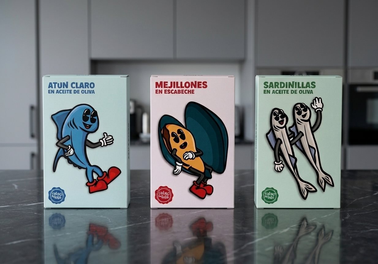Catalalata — las tres latas sobre la encimera de la cocina