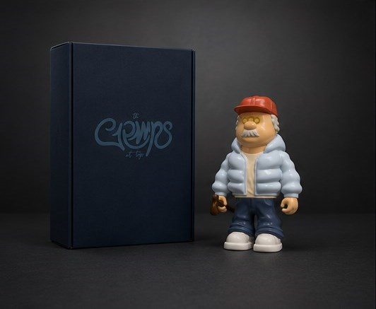 Caja cerrada de The Grmps junto a la figura GRMP